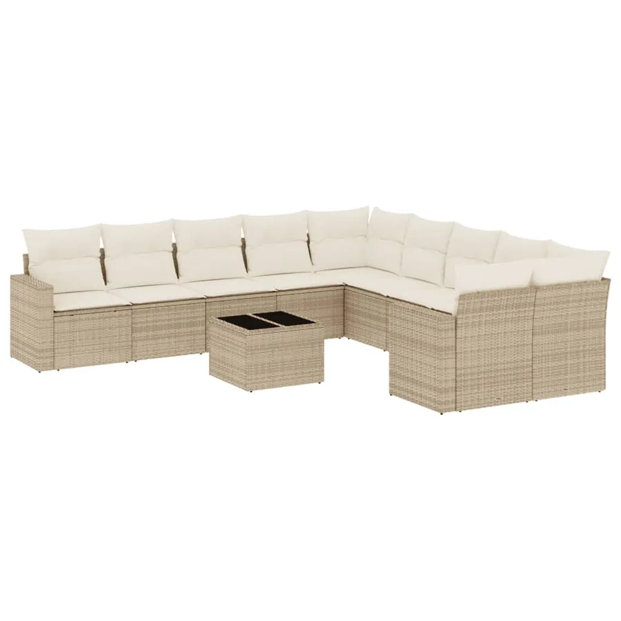 Salon de jardin 11 pcs avec coussins beige résine tressée - 2