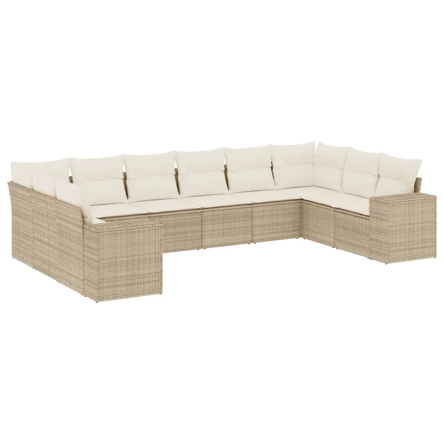 Salon de jardin avec coussins 10 pcs beige résine tressée - 2