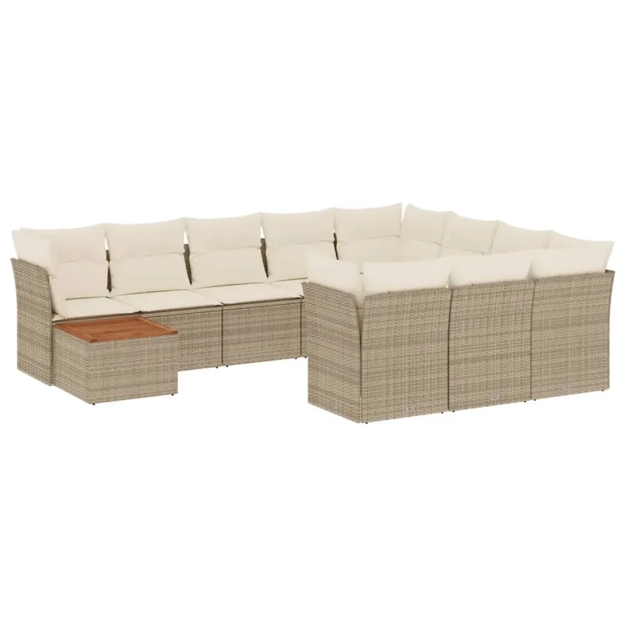 Salon de jardin 11 pcs avec coussins beige résine tressée - 2