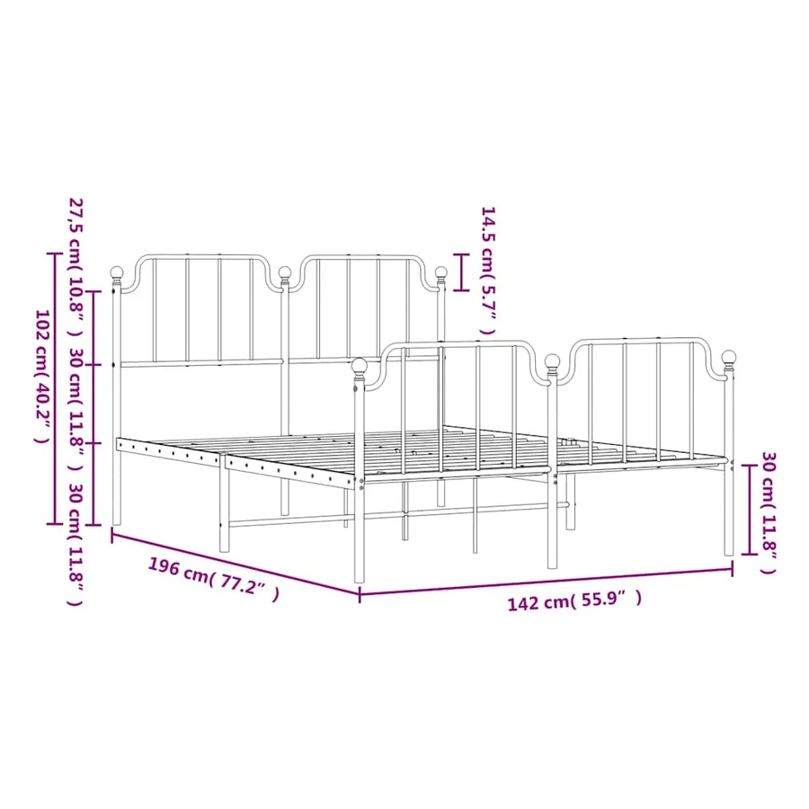 Cadre de lit métal sans matelas avec pied de lit noir 135x190cm - 10