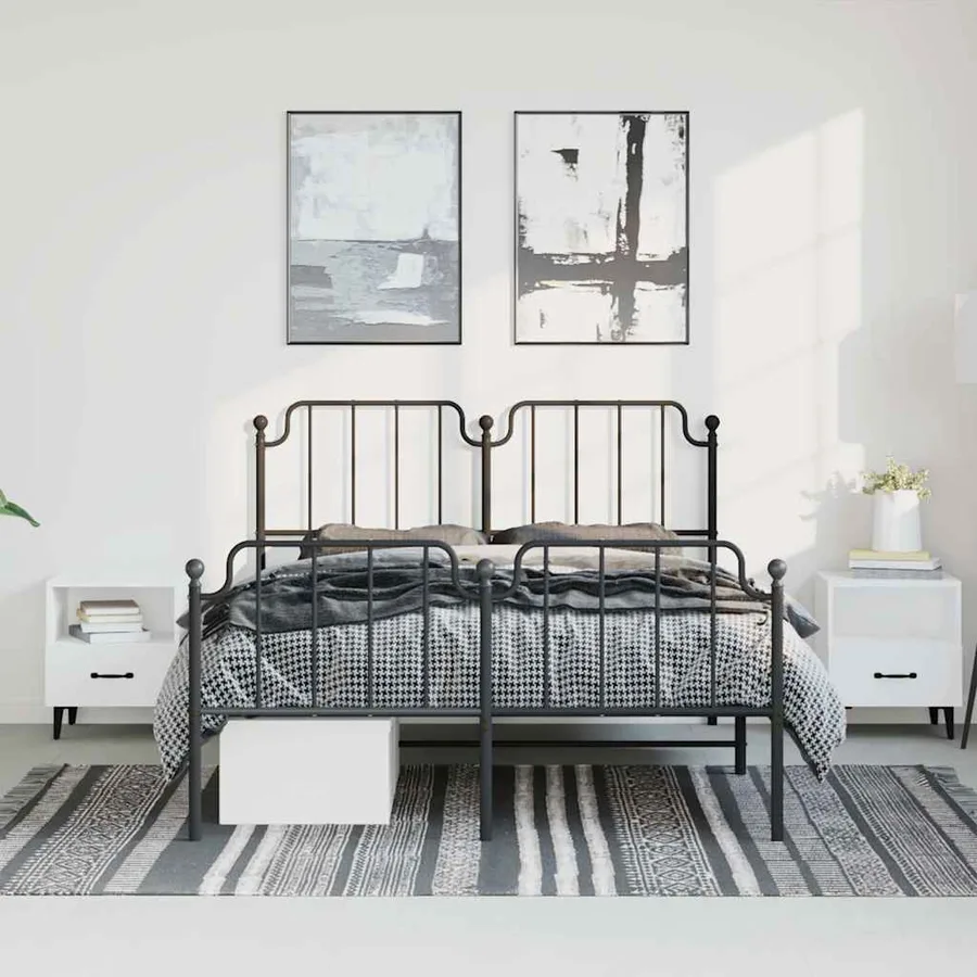 Cadre de lit métal sans matelas avec pied de lit noir 135x190cm - 3