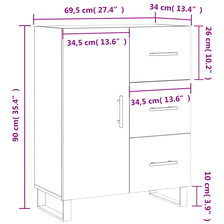 Buffet blanc 69,5x34x90 cm bois d'ingénierie - 13