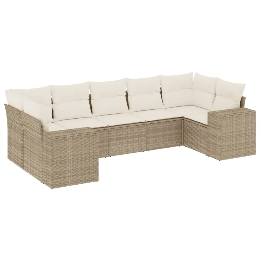 Salon de jardin avec coussins 7 pcs beige résine tressée - 2