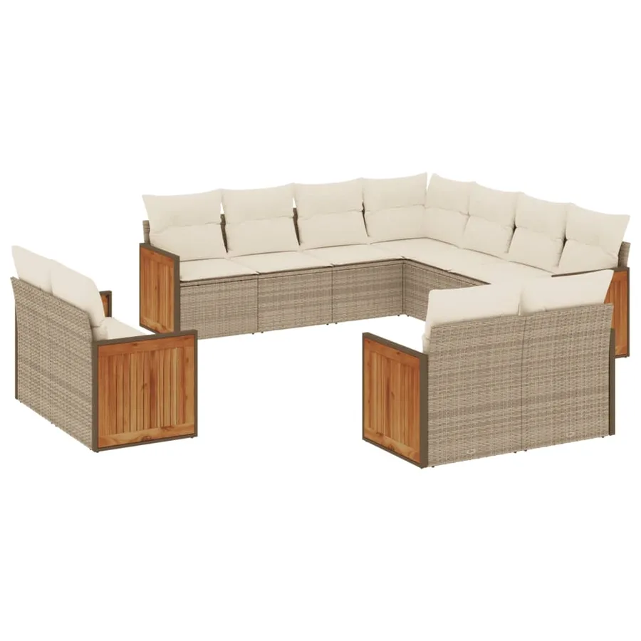Salon de jardin 11 pcs avec coussins beige résine tressée - 2