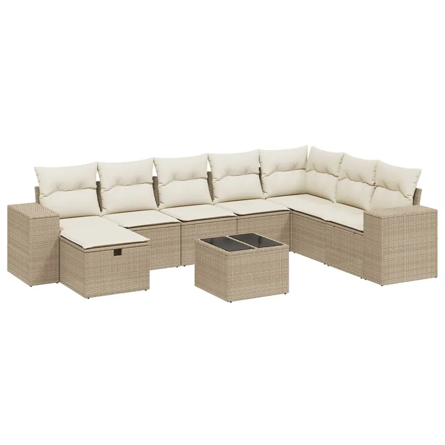 Salon de jardin avec coussins 9 pcs beige résine tressée - 2
