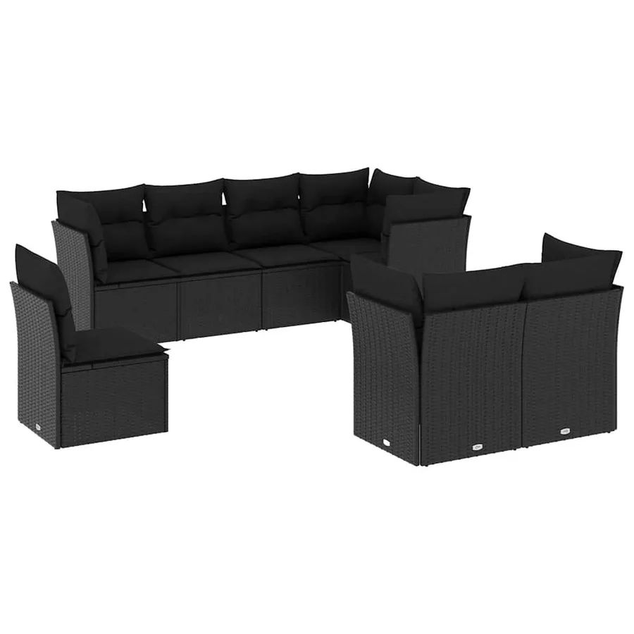Salon de jardin 8 pcs avec coussins noir résine tressée - 2
