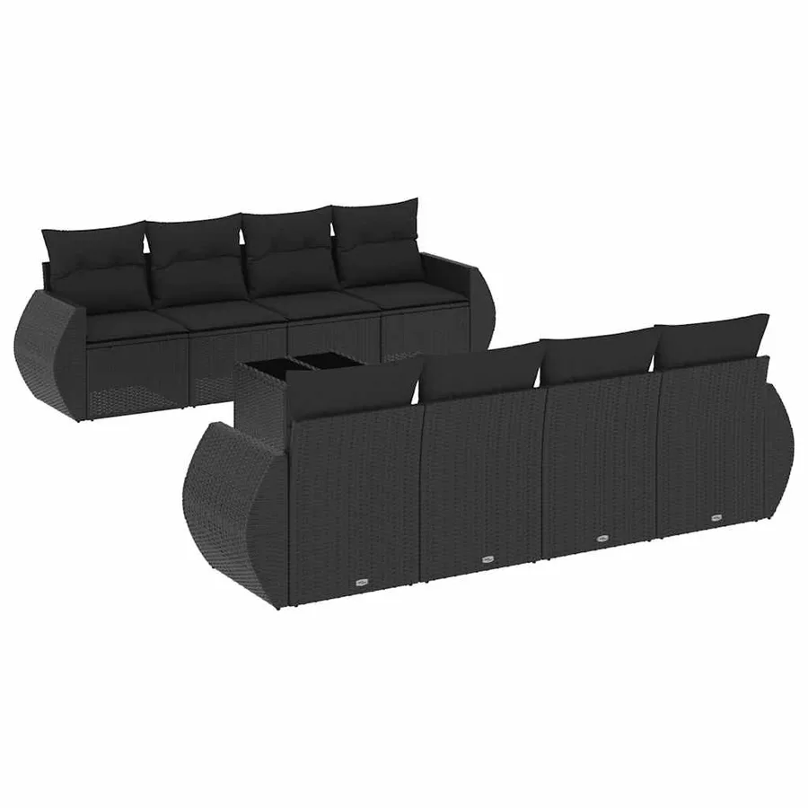 Salon de jardin 9 pcs avec coussins noir résine tressée - 2