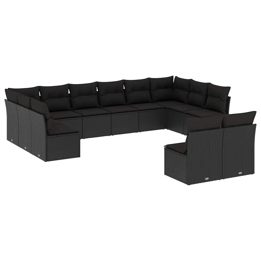 Salon de jardin 12 pcs avec coussins noir résine tressée - 2