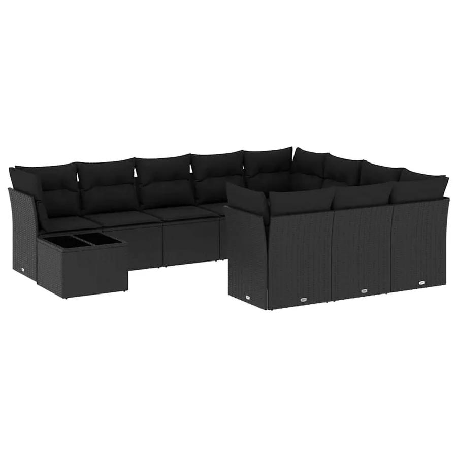 Salon de jardin 11 pcs avec coussins noir résine tressée - 2