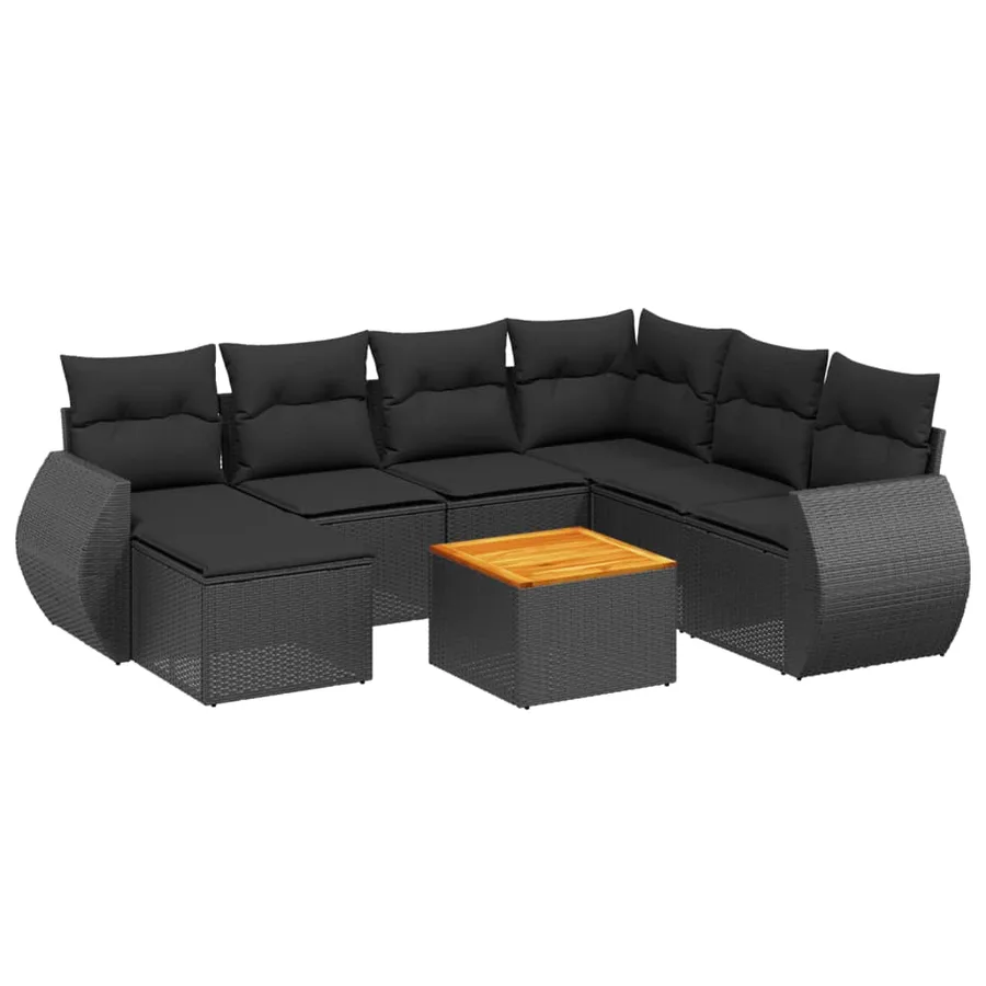 Salon de jardin 8 pcs avec coussins noir résine tressée - 2