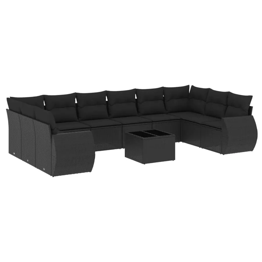 Salon de jardin 11 pcs avec coussins noir résine tressée - 2