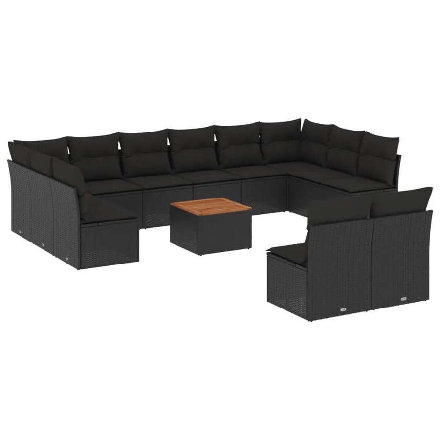 Salon de jardin avec coussins 13 pcs noir résine tressée - 2
