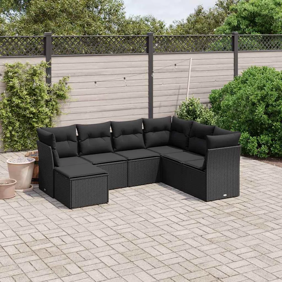 Salon de jardin 7 pcs avec coussins noir résine tressée 62 x 62 x 69 cm - 55,2 kg