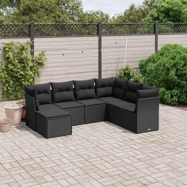 Salon de jardin 7 pcs avec coussins noir résine tressée 62 x 62 x 69 cm - 55,2 kg