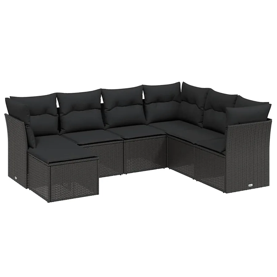 Salon de jardin 7 pcs avec coussins noir résine tressée 62 x 62 x 69 cm - 55,2 kg - 2