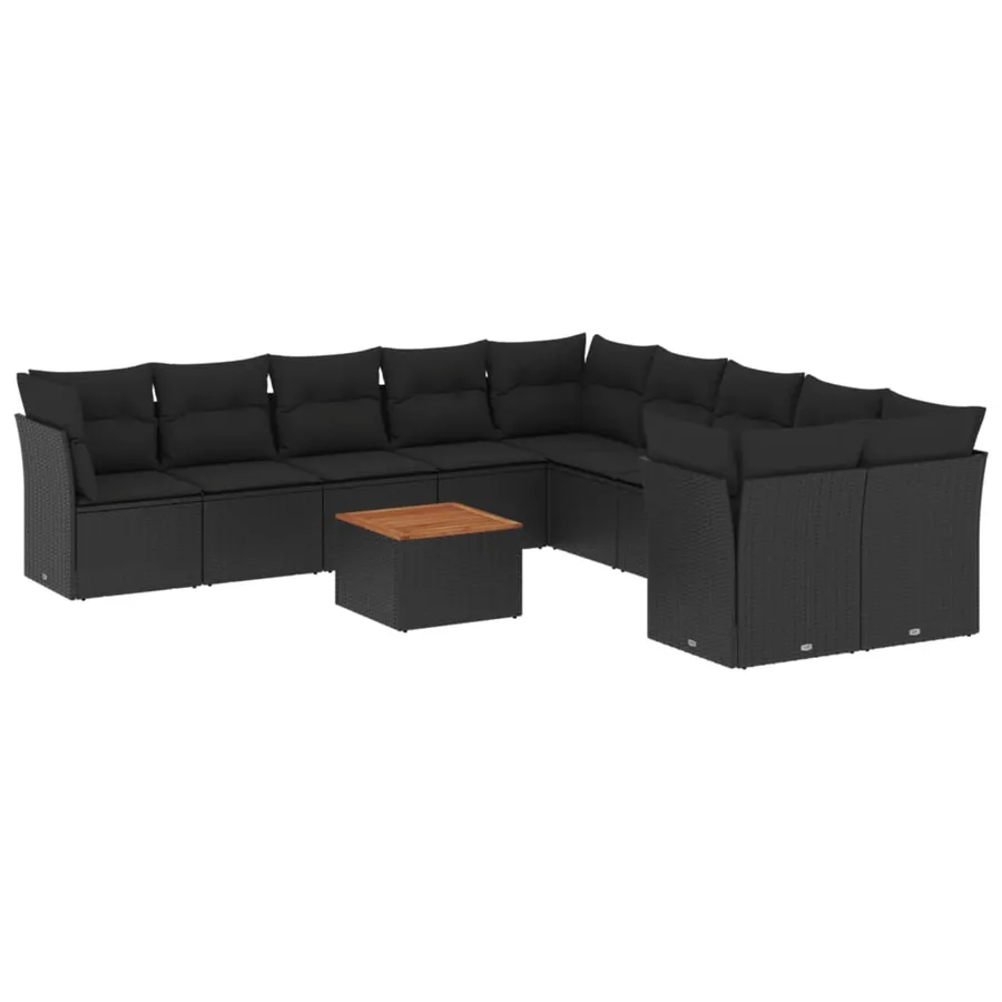Salon de jardin 11 pcs avec coussins noir résine tressée - 2