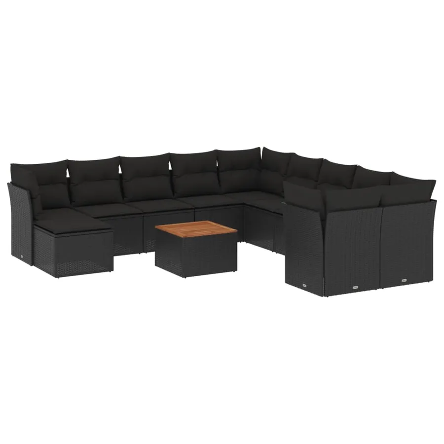Salon de jardin 12 pcs avec coussins noir résine tressée - 2