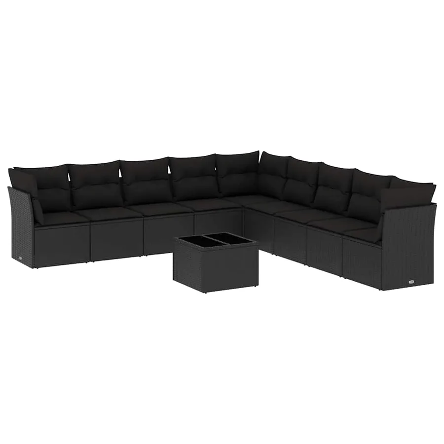Salon de jardin 10 pcs avec coussins noir résine tressée - 2