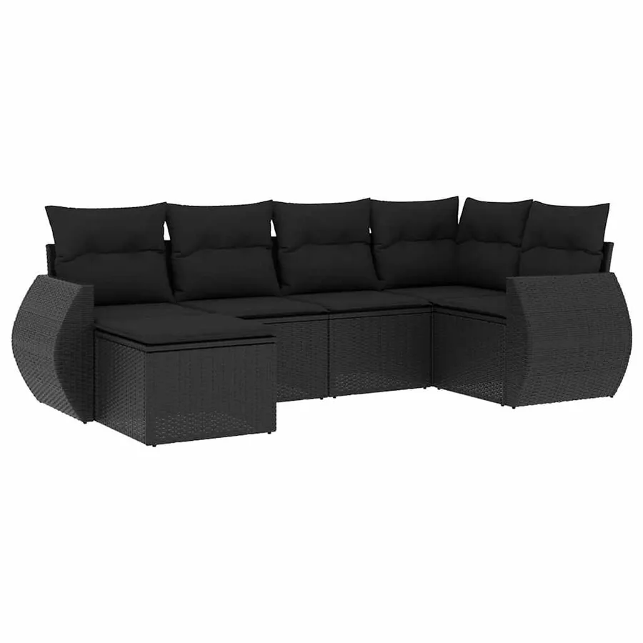 Salon de jardin 6 pcs avec coussins noir résine tressée - 2