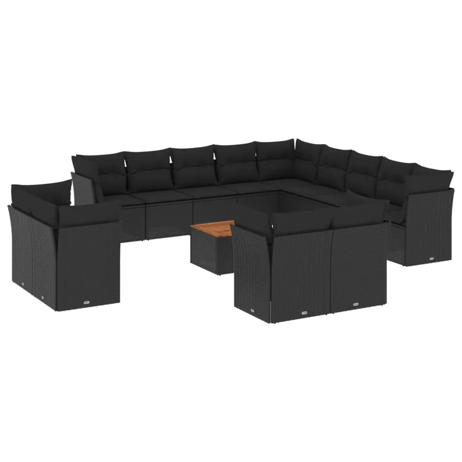 Salon de jardin avec coussins 14 pcs noir résine tressée - 2