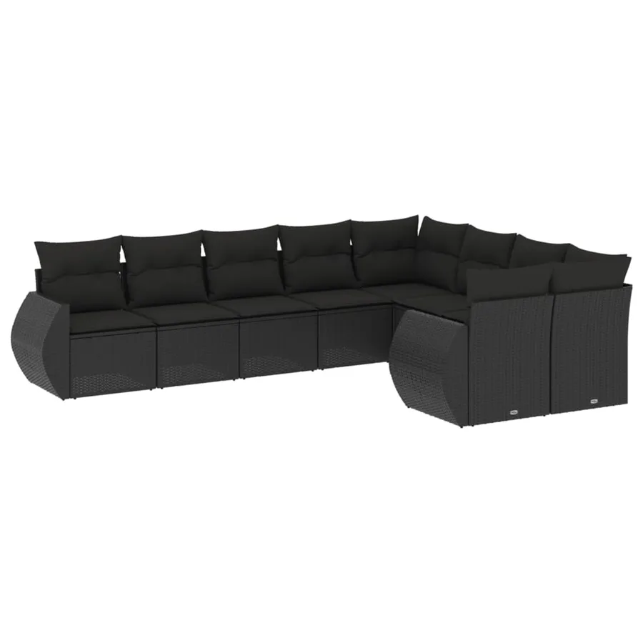 Salon de jardin 9 pcs avec coussins noir résine tressée - 2