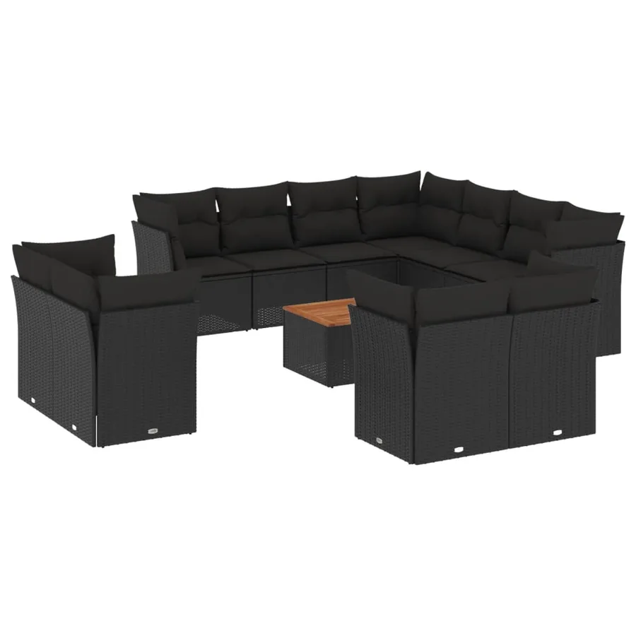 Salon de jardin 12 pcs avec coussins noir résine tressée - 2