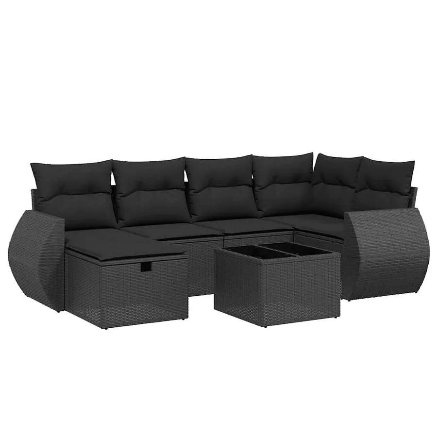 Salon de jardin 7 pcs avec coussins noir résine tressée 62 x 62 x 69 cm - 57,6 kg - 2