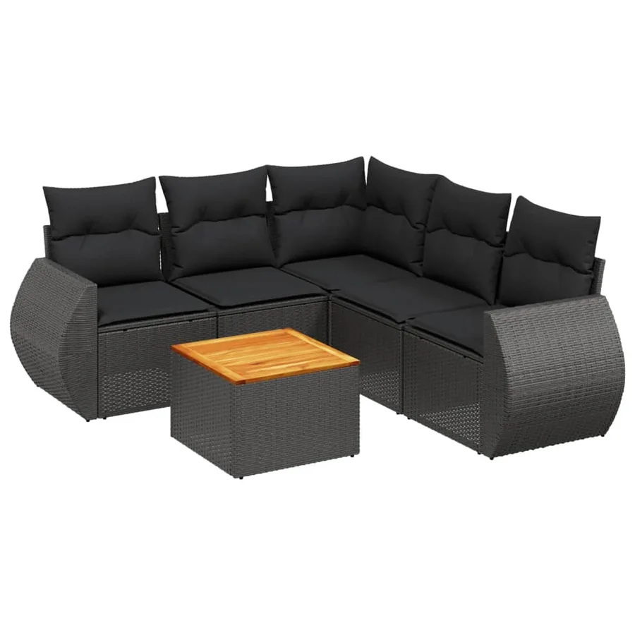 Salon de jardin 6 pcs avec coussins noir résine tressée - 2