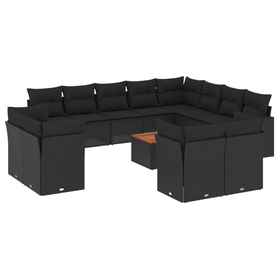 Salon de jardin avec coussins 13 pcs noir résine tressée - 2