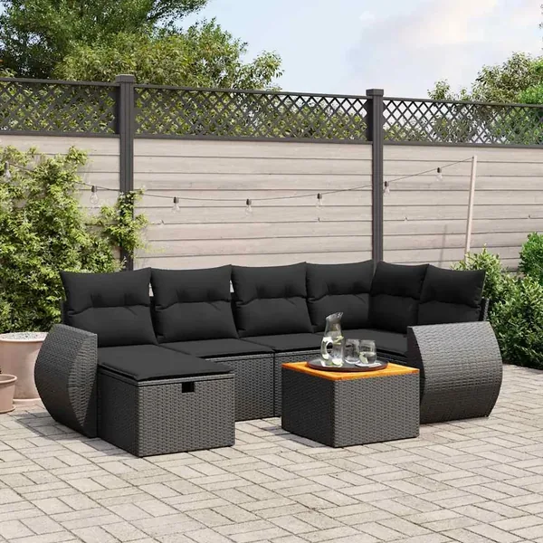 Salon de jardin 7 pcs avec coussins noir résine tressée 62 x 62 x 69 cm - 56,8 kg
