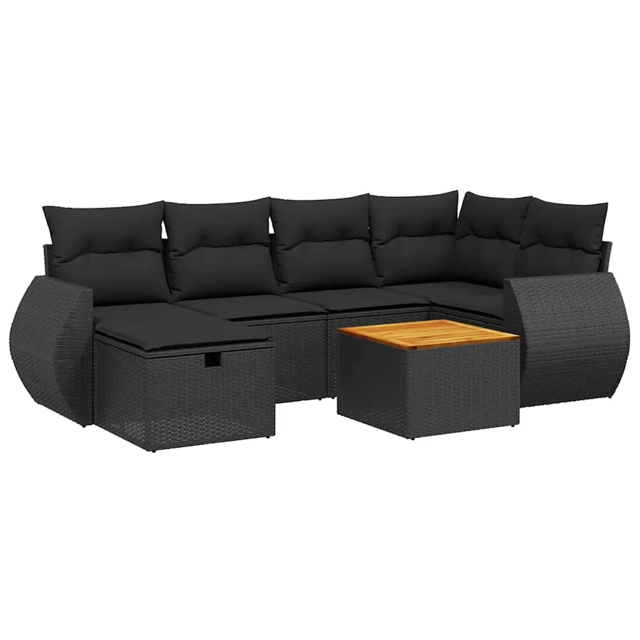 Salon de jardin 7 pcs avec coussins noir résine tressée 62 x 62 x 69 cm - 56,8 kg - 2
