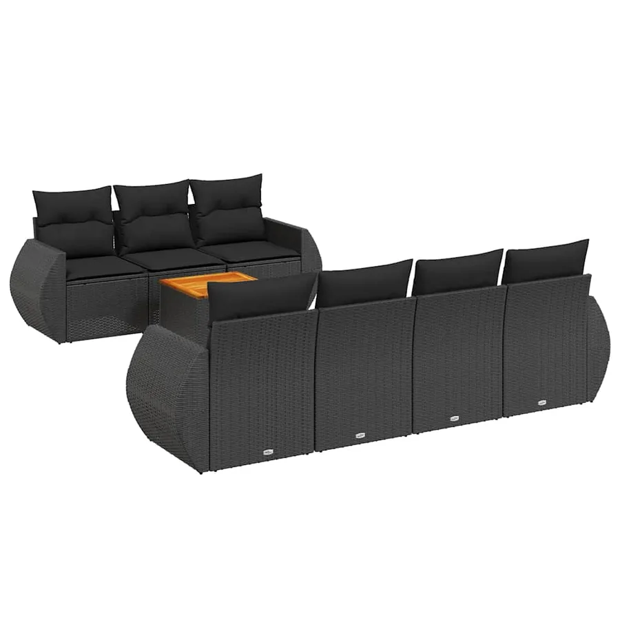 Salon de jardin 8 pcs avec coussins noir résine tressée - 2
