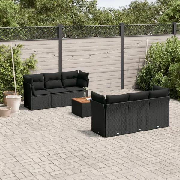 Salon de jardin 7 pcs avec coussins noir résine tressée 62 x 62 x 69 cm - 59,6 kg