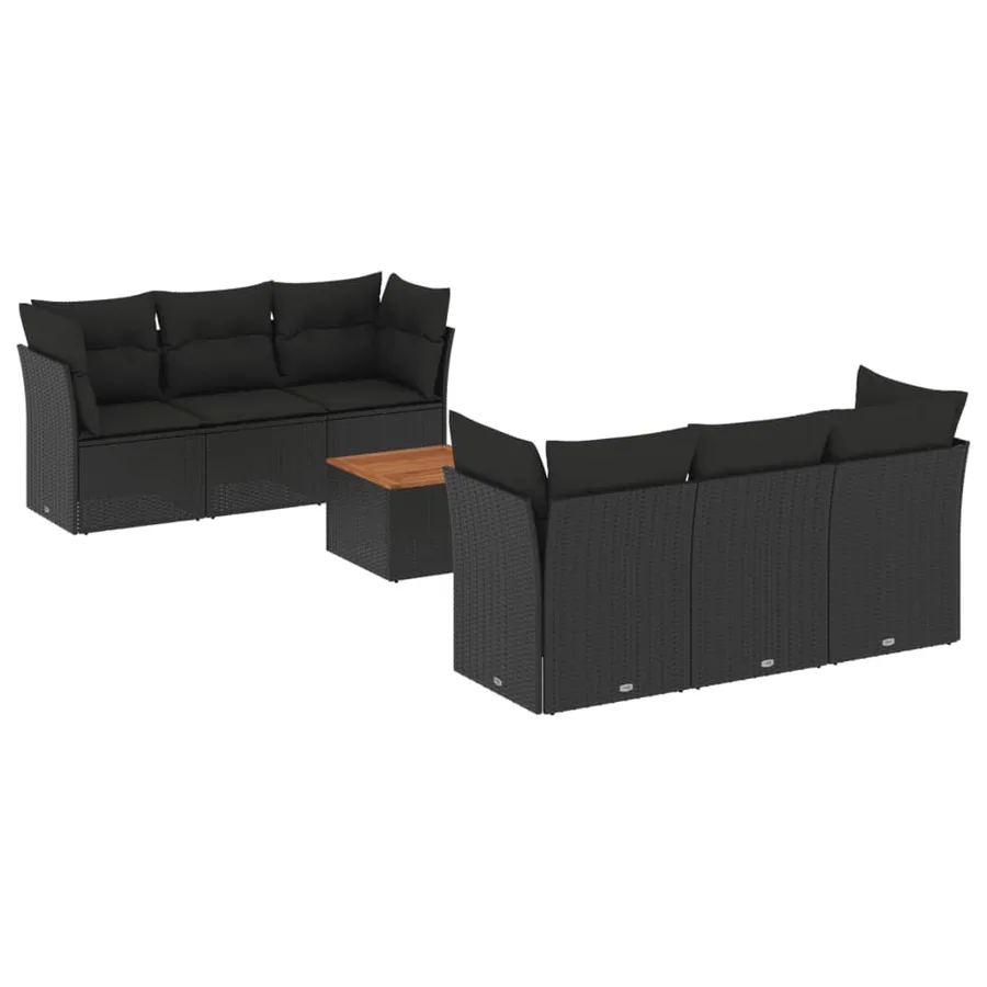 Salon de jardin 7 pcs avec coussins noir résine tressée 62 x 62 x 69 cm - 59,6 kg - 2
