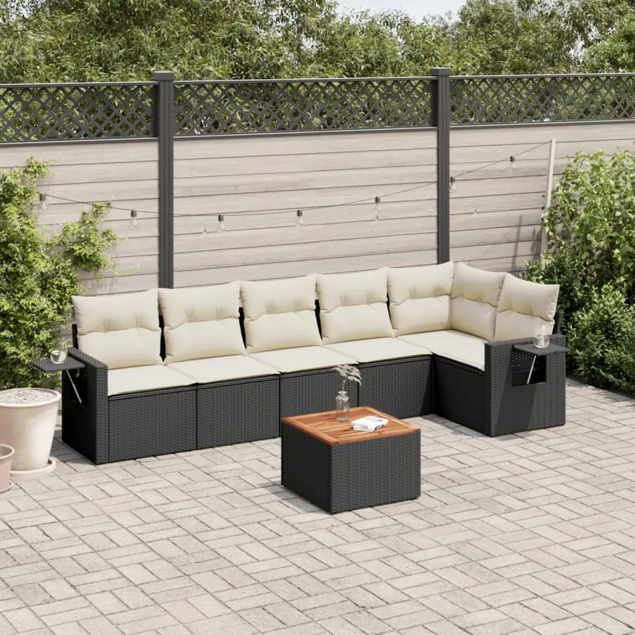 Salon de jardin 7 pcs avec coussins noir résine tressée 62 x 62 x 69 cm - 56,3 kg