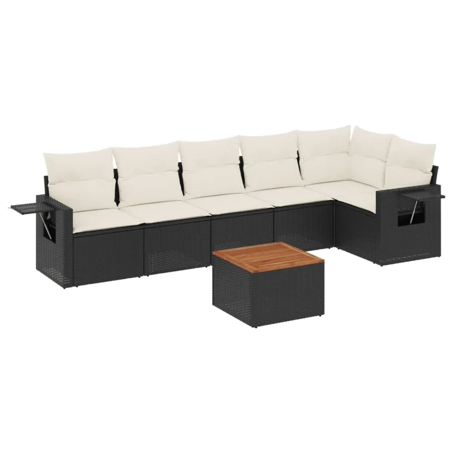 Salon de jardin 7 pcs avec coussins noir résine tressée 62 x 62 x 69 cm - 56,3 kg - 2