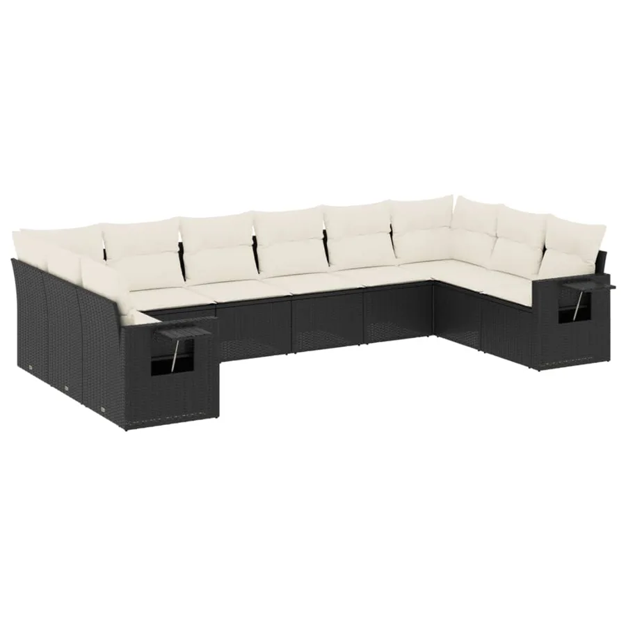 Salon de jardin 10 pcs avec coussins noir résine tressée - 2
