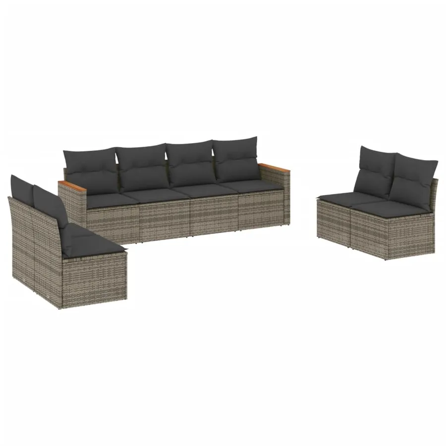Salon de jardin 8 pcs avec coussins gris résine tressée - 2