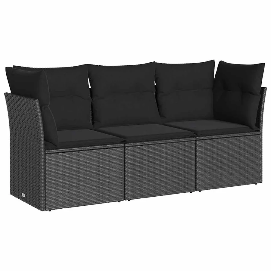 Salon de jardin 3 pcs avec coussins noir résine tressée - 2