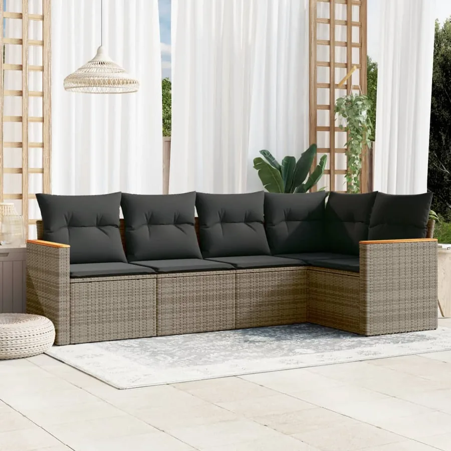 Salon de jardin 5 pcs avec coussins gris résine tressée