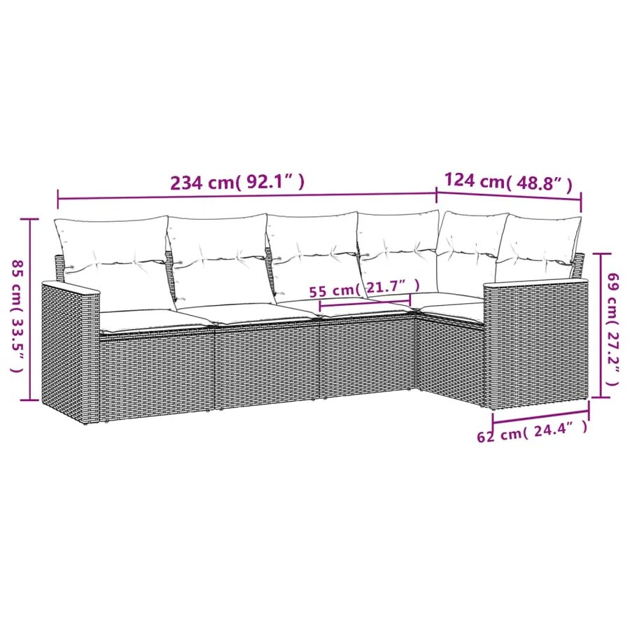 Salon de jardin 5 pcs avec coussins gris résine tressée - 7