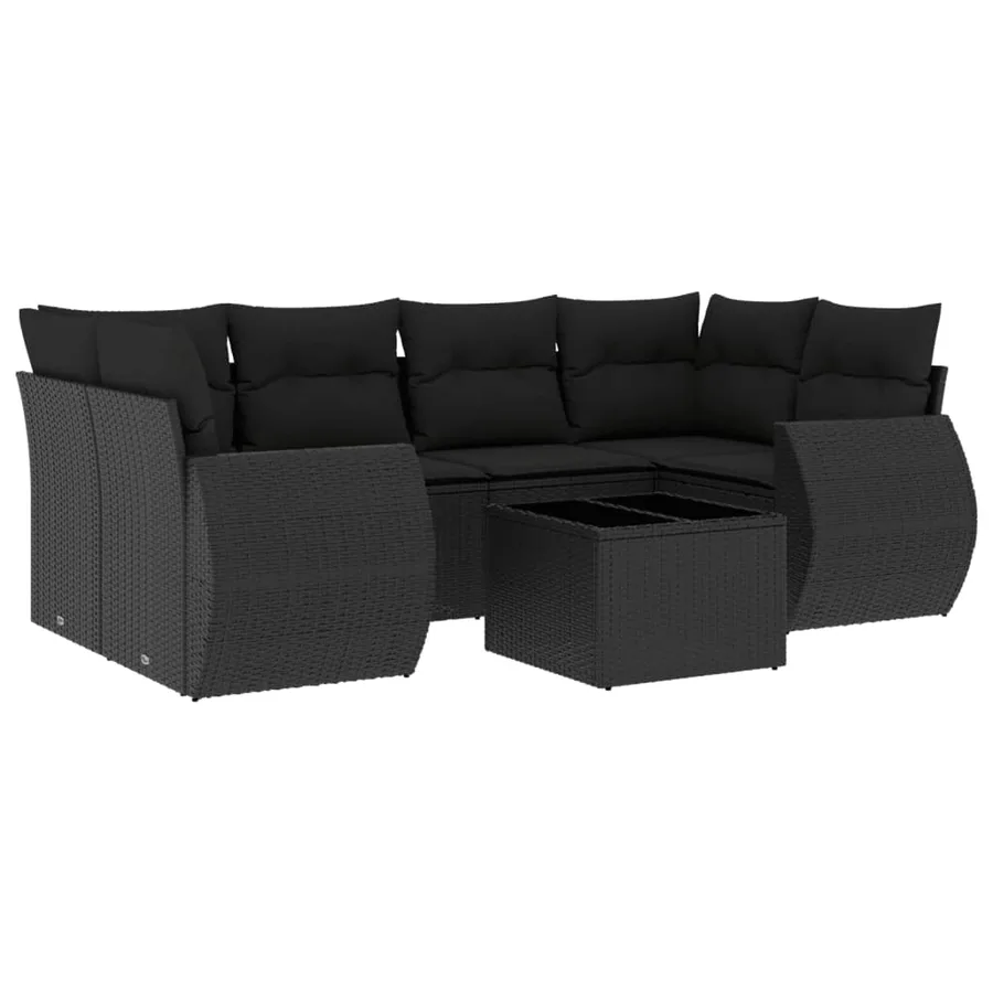 Salon de jardin 7 pcs avec coussins noir résine tressée 71 x 62 x 69 cm - 63,4 kg - 2