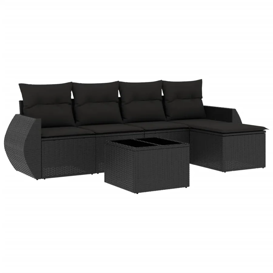 Salon de jardin 6 pcs avec coussins noir résine tressée - 2