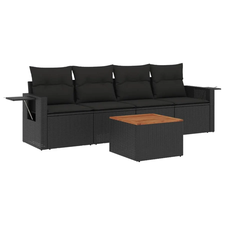 Salon de jardin 5 pcs avec coussins noir résine tressée - 2
