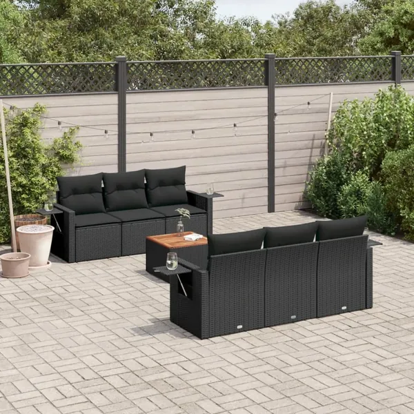 Salon de jardin 7 pcs avec coussins noir résine tressée 55 x 62 x 69 cm - 63,0 kg