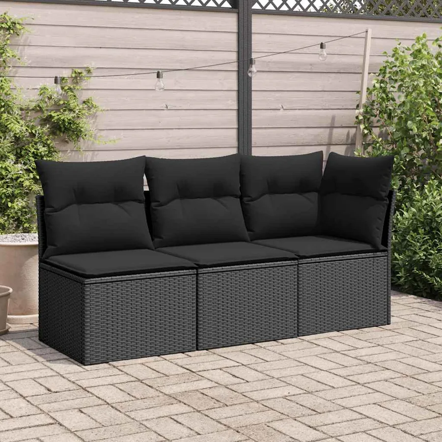 Chaise de jardin sans accoudoirs avec coussins en polyrotin noir - 3
