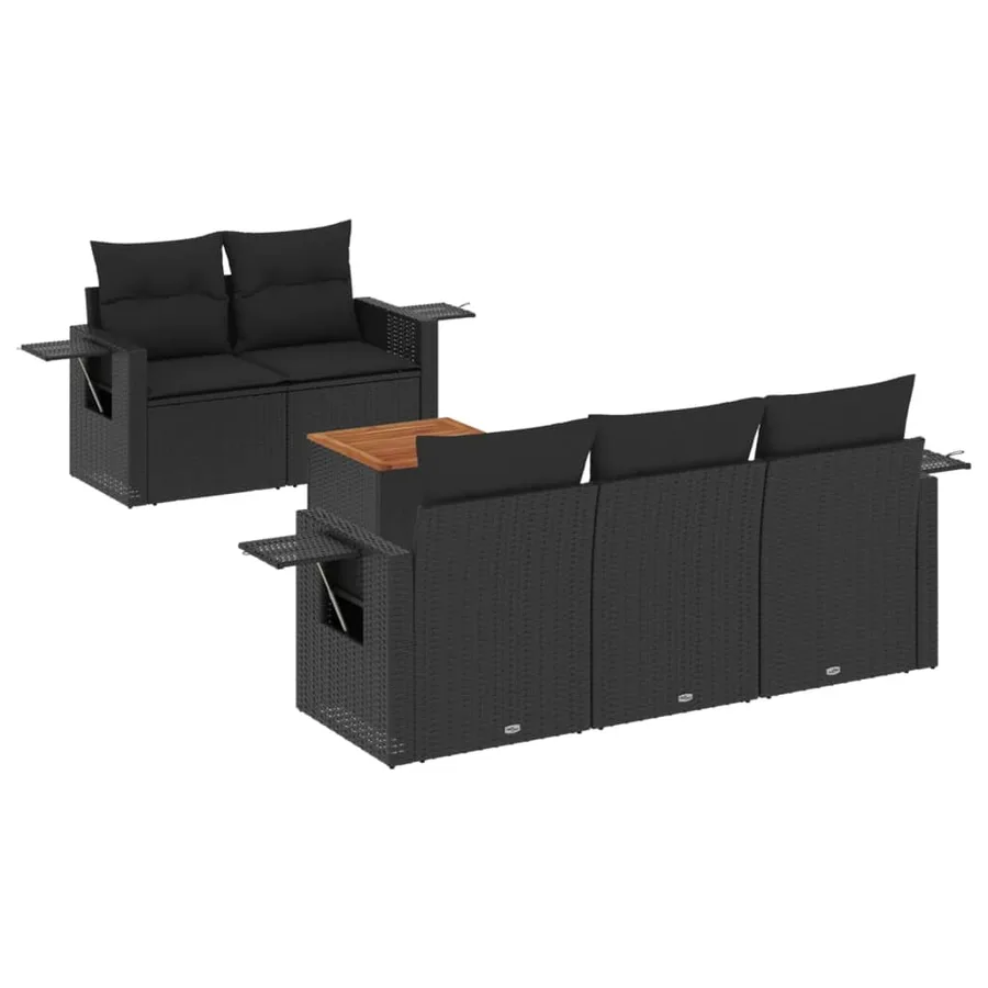 Salon de jardin 6 pcs avec coussins noir résine tressée - 2