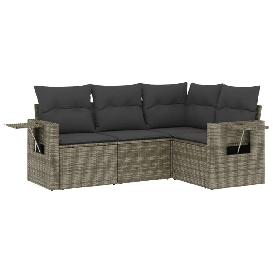 Salon de jardin 4 pcs avec coussins gris résine tressée - 2