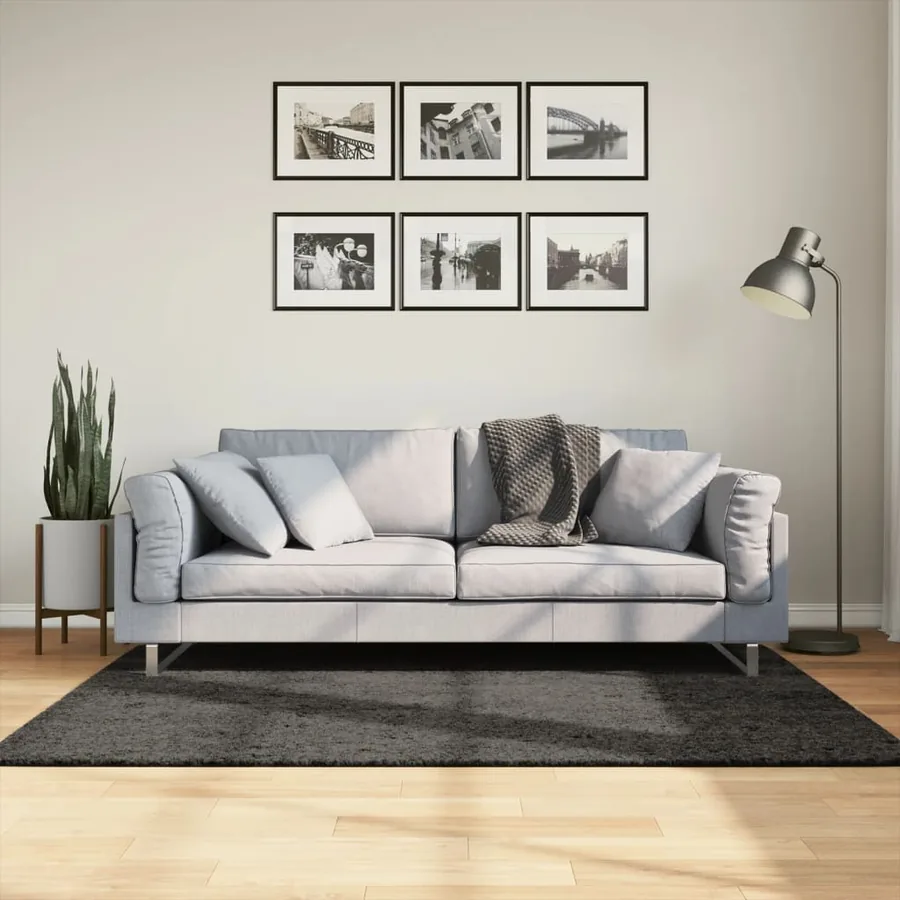 Tapis ISTAN à poils longs aspect brillant anthracite 120x170 cm