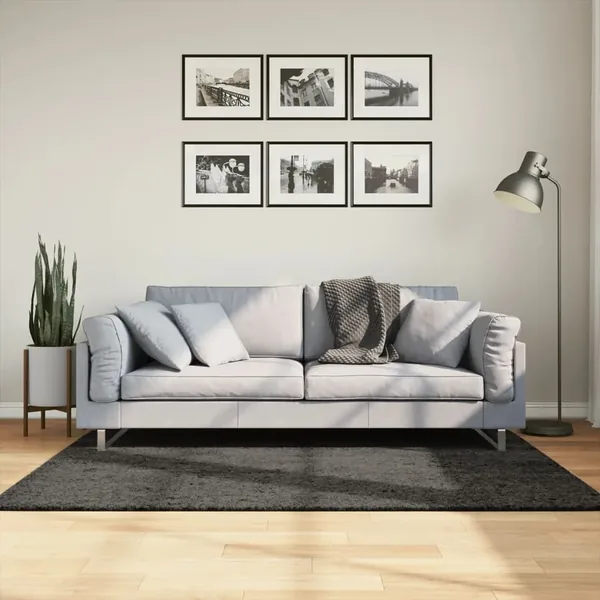 Tapis ISTAN à poils longs aspect brillant anthracite 120x170 cm